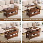 Table Basse Relevable Transformable, Se Convertit en Table à Manger ou Bureau avec Grand Espace de Rangement