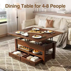 Table Basse Relevable Transformable, Se Convertit en Table à Manger ou Bureau avec Grand Espace de Rangement