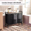 ACOINEL 3 Section Laundry Sorter, 311.5 Gal (43.4L) Rolling Laundry Hamper with Wheels, Greige & Black for Laundry Room Bathroom Bedroom