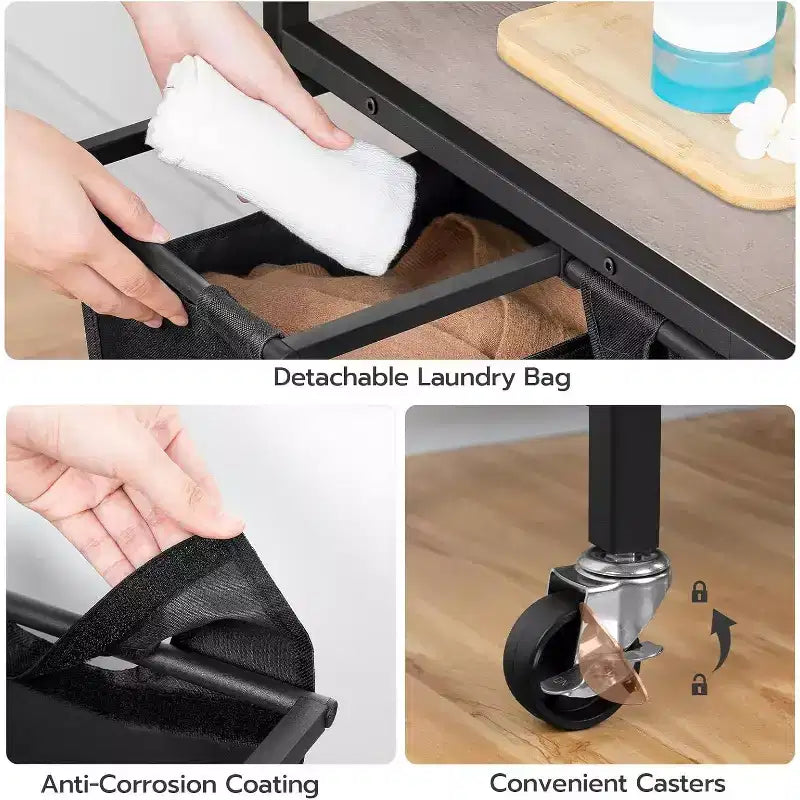 Panier à Linge Roulant à 3 Compartiments avec Roues, 43,4 L, Greige et Noir