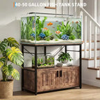 Meuble et support d'aquarium, Cadre en métal robuste avec étagère en bois pour aquariums, terrariums de tortues et de reptiles pour salon et salle à manger