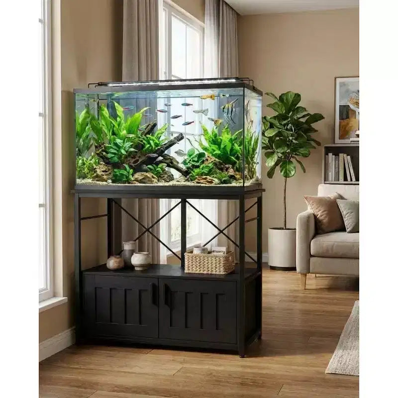 Meuble et support d'aquarium, Cadre en métal robuste avec étagère en bois pour aquariums, terrariums de tortues et de reptiles pour salon et salle à manger
