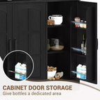 Meuble de garde-manger avec station de recharge, Armoire de cuisine de 180 cm avec portes vitrées, Grande armoire de rangement de cuisine avec huche