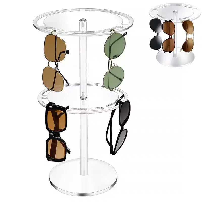 Organisateur de lunettes de soleil Support de lunettes de soleil Présentoir rotatif de lunettes de soleil avec base en bois Présentoir de rangement pour lunettes de soleil en acrylique