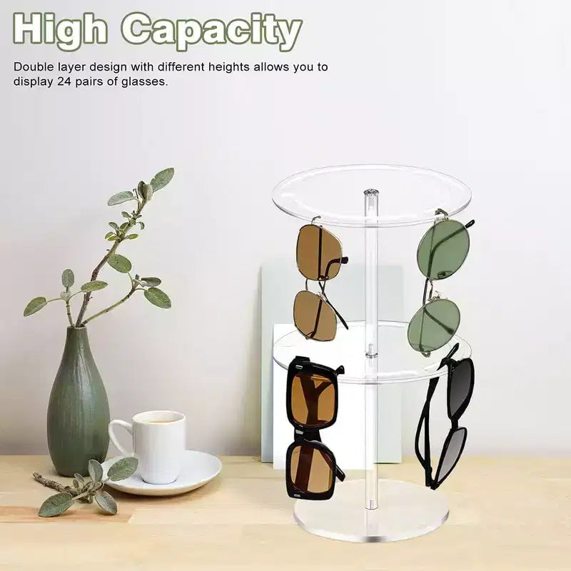 Organisateur de lunettes de soleil Support de lunettes de soleil Présentoir rotatif de lunettes de soleil avec base en bois Présentoir de rangement pour lunettes de soleil en acrylique