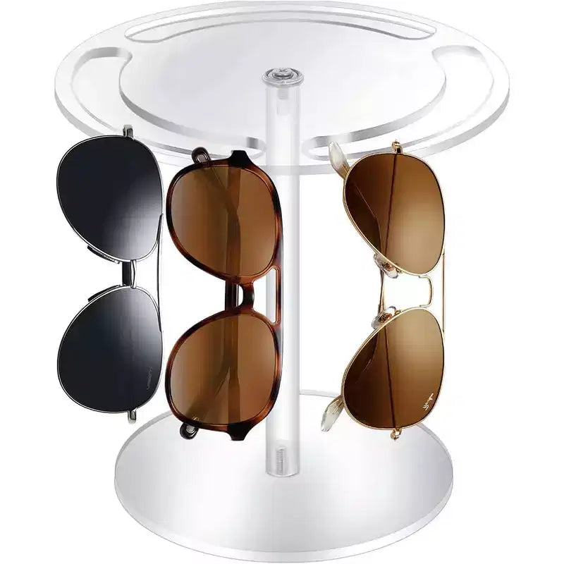 Organisateur de lunettes de soleil Support de lunettes de soleil Présentoir rotatif de lunettes de soleil avec base en bois Présentoir de rangement pour lunettes de soleil en acrylique