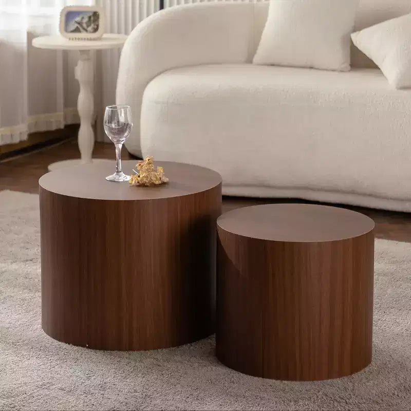 Lot de 2 tables basses gigognes rondes, design compact et gain de place, pour salon ou chambre à coucher