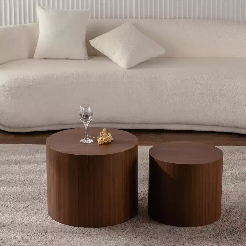 Lot de 2 tables basses gigognes rondes, design compact et gain de place, pour salon ou chambre à coucher