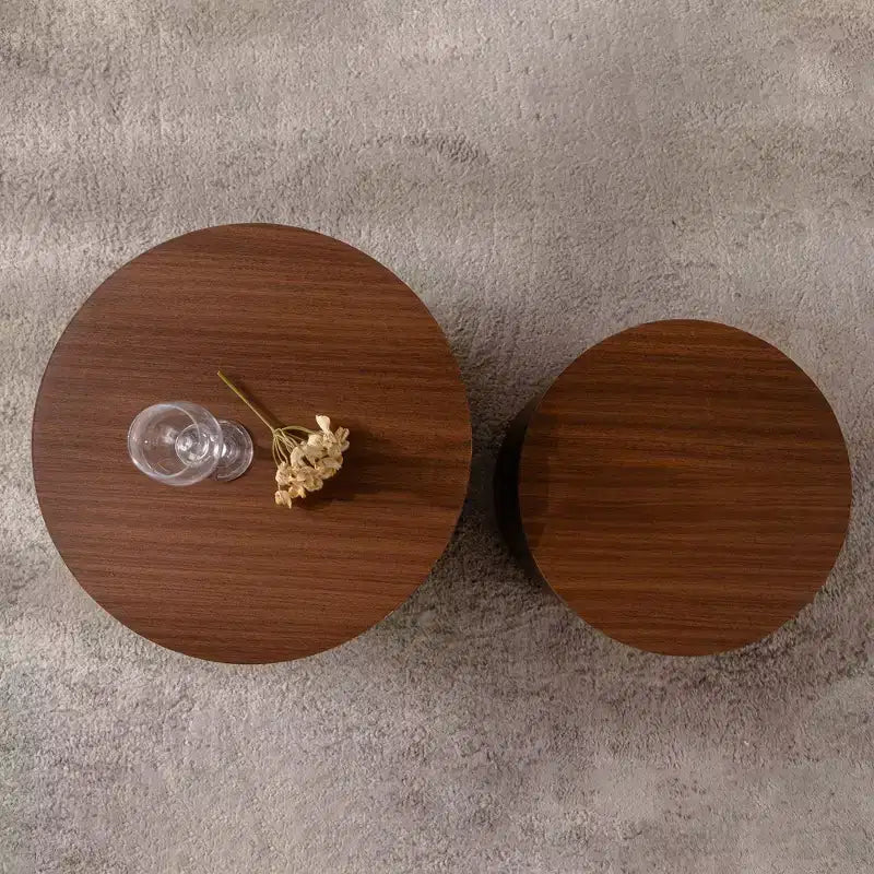 Lot de 2 tables basses gigognes rondes, design compact et gain de place, pour salon ou chambre à coucher