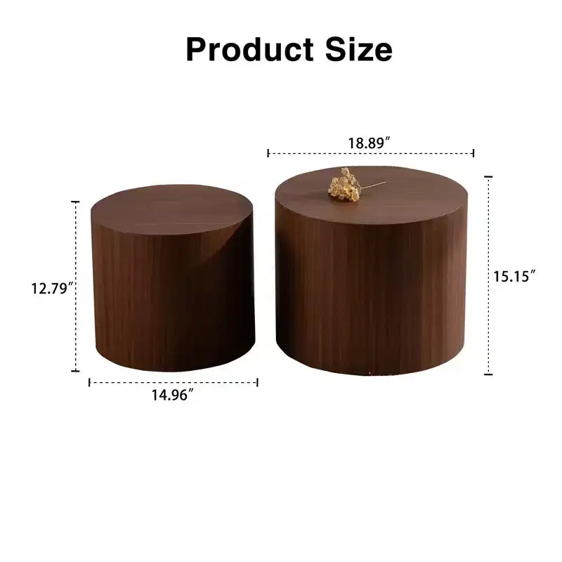 Lot de 2 tables basses gigognes rondes, design compact et gain de place, pour salon ou chambre à coucher