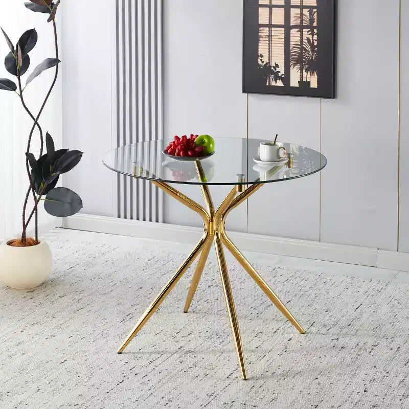 Dining Table with Chrome Metal Leg and Tempered Glass Top, Modern Space-Saving Design for Kitchen or Living Room