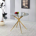 Dining Table with Chrome Metal Leg and Tempered Glass Top, Modern Space-Saving Design for Kitchen or Living Room