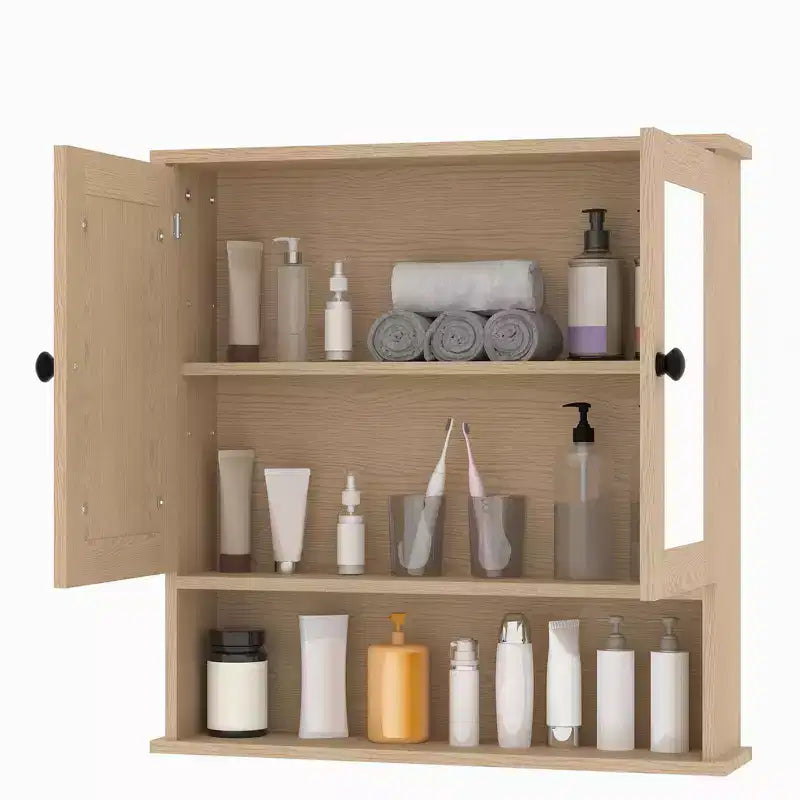 Meuble de rangement mural gain de place à suspendre au-dessus des toilettes avec portes vitrées et étagères réglables, étanche, pour salle de bain ou cuisine