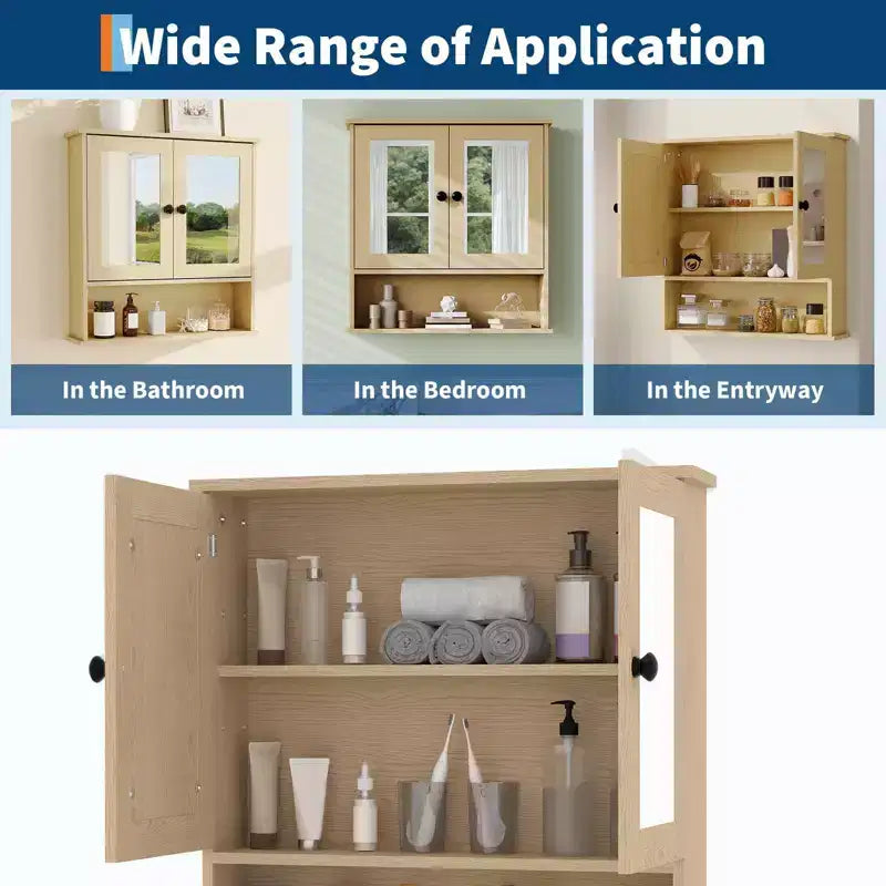 Meuble de rangement mural gain de place à suspendre au-dessus des toilettes avec portes vitrées et étagères réglables, étanche, pour salle de bain ou cuisine