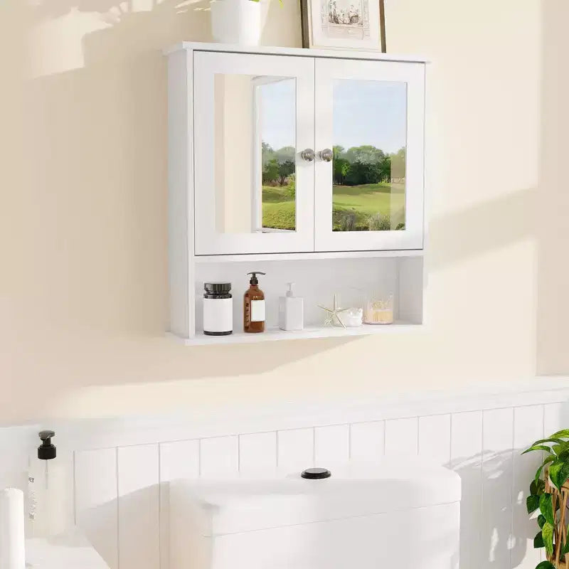 Meuble de rangement mural gain de place à suspendre au-dessus des toilettes avec portes vitrées et étagères réglables, étanche, pour salle de bain ou cuisine