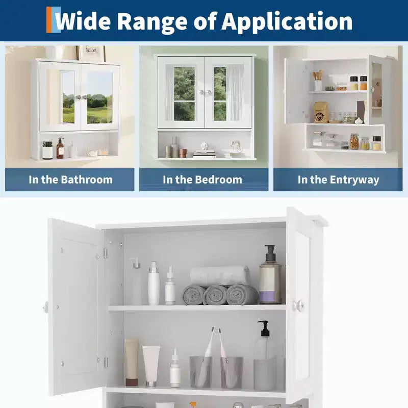 Meuble de rangement mural gain de place à suspendre au-dessus des toilettes avec portes vitrées et étagères réglables, étanche, pour salle de bain ou cuisine