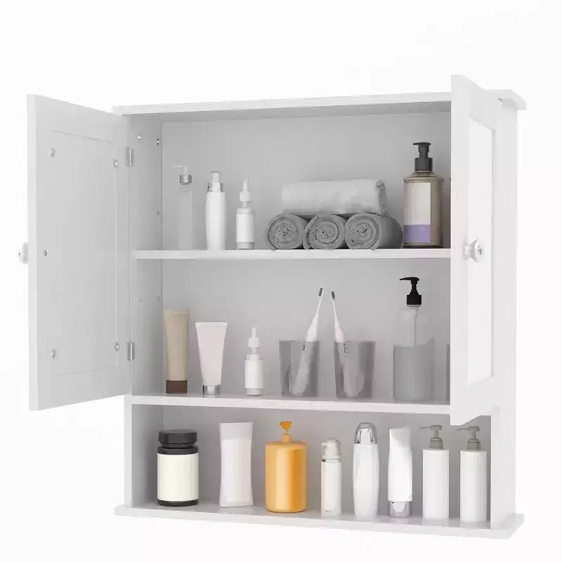 Meuble de rangement mural gain de place à suspendre au-dessus des toilettes avec portes vitrées et étagères réglables, étanche, pour salle de bain ou cuisine