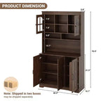 Armoire de cuisine haute de 180 cm avec portes vitrées et vaisselier pour cuisine, salle à manger et salon