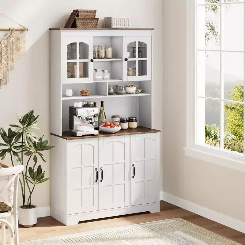Armoire de cuisine haute de 180 cm avec portes vitrées et vaisselier pour cuisine, salle à manger et salon