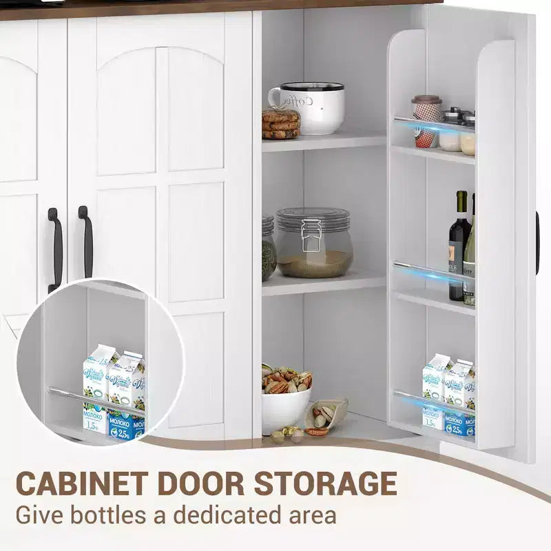 Armoire de cuisine haute de 180 cm avec portes vitrées et vaisselier pour cuisine, salle à manger et salon