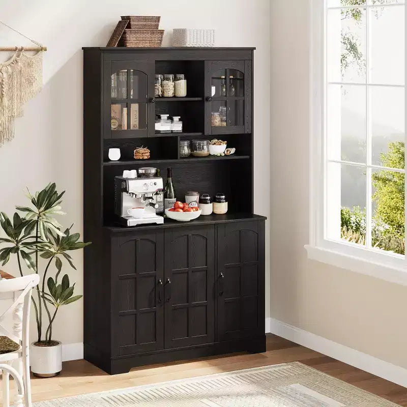 Armoire de cuisine haute de 180 cm avec portes vitrées et vaisselier pour cuisine, salle à manger et salon