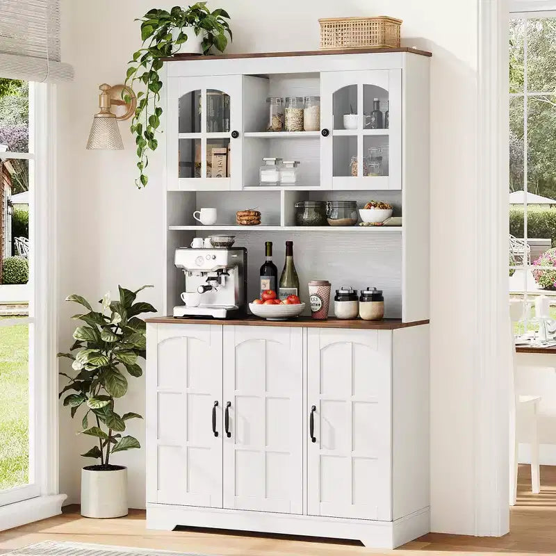 Armoire de cuisine haute de 180 cm avec portes vitrées et vaisselier pour cuisine, salle à manger et salon