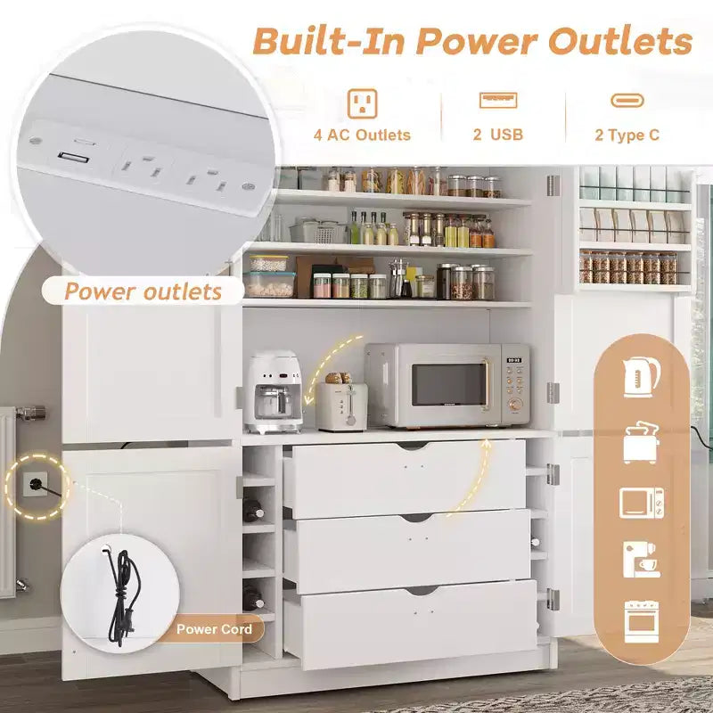 Grand garde-manger de cuisine de style Shaker avec 2 prises de courant et étagères réglables