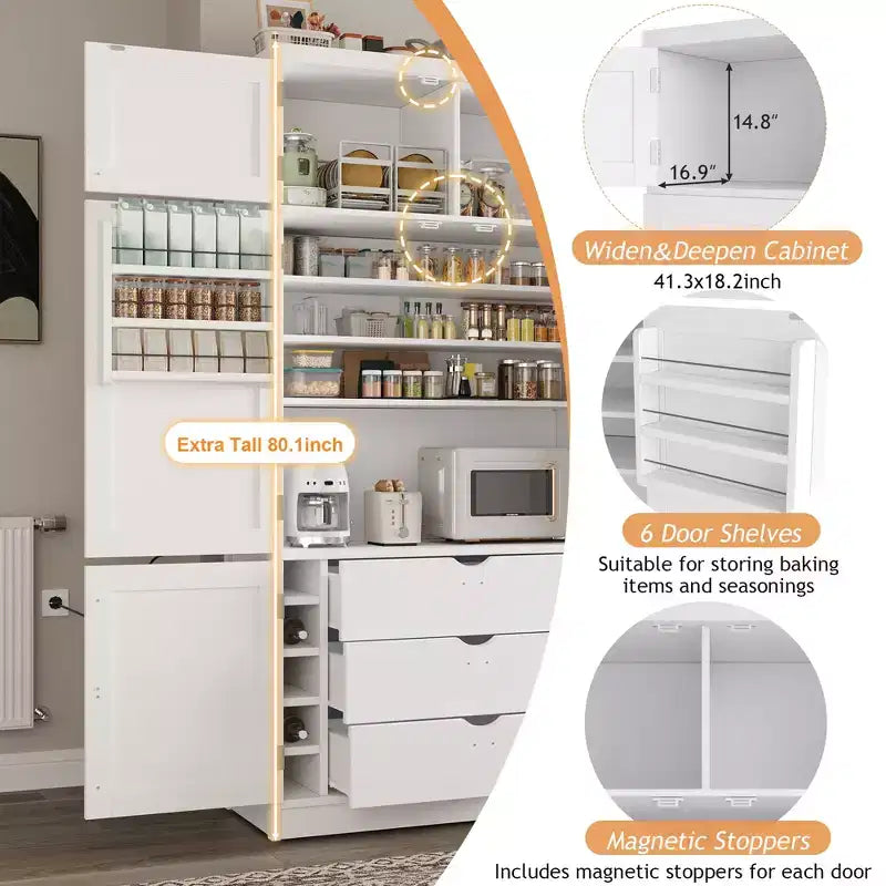 Grand garde-manger de cuisine de style Shaker avec 2 prises de courant et étagères réglables