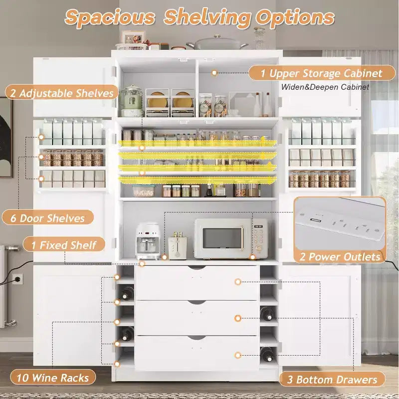 Grand garde-manger de cuisine de style Shaker avec 2 prises de courant et étagères réglables