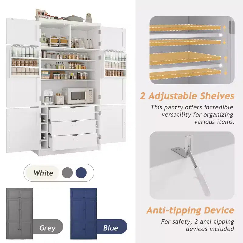 Grand garde-manger de cuisine de style Shaker avec 2 prises de courant et étagères réglables