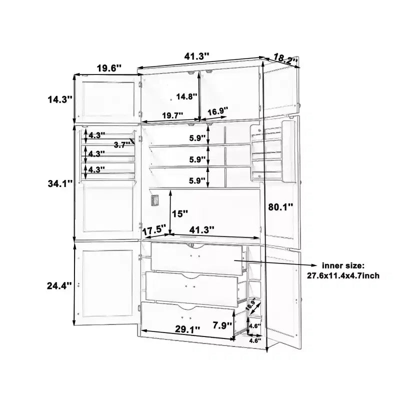 Grand garde-manger de cuisine de style Shaker avec 2 prises de courant et étagères réglables