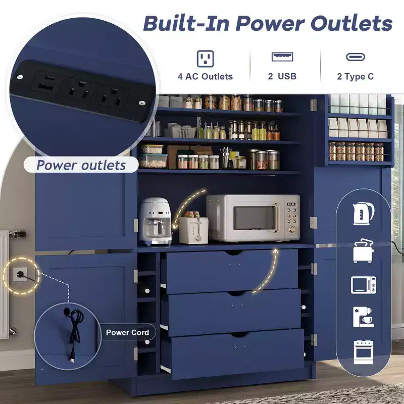 Grand garde-manger de cuisine de style Shaker avec 2 prises de courant et étagères réglables