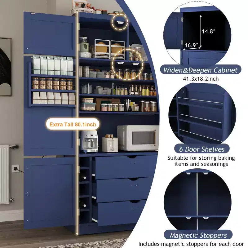 Grand garde-manger de cuisine de style Shaker avec 2 prises de courant et étagères réglables