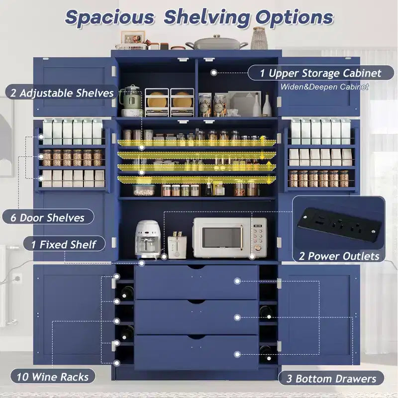 Grand garde-manger de cuisine de style Shaker avec 2 prises de courant et étagères réglables