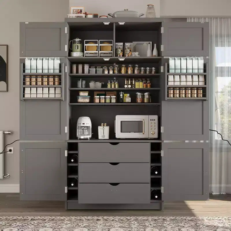 Grand garde-manger de cuisine de style Shaker avec 2 prises de courant et étagères réglables