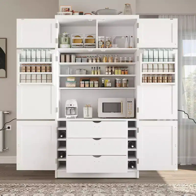 Grand garde-manger de cuisine de style Shaker avec 2 prises de courant et étagères réglables