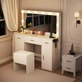 Coiffeuse avec miroir, Table de maquillage moderne blanche avec tiroirs, Tabouret de rangement, Ensemble de coiffeuse en bois pour chambre à coucher/appartement