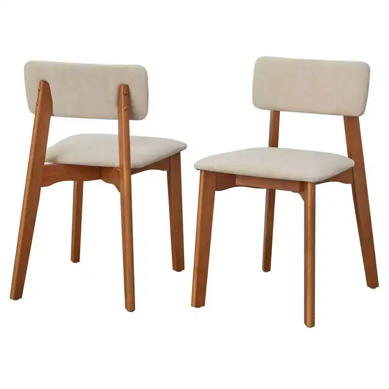 Ensemble de 2 chaises de salle à manger capitonnées, style Mid-Century, noyer/beige