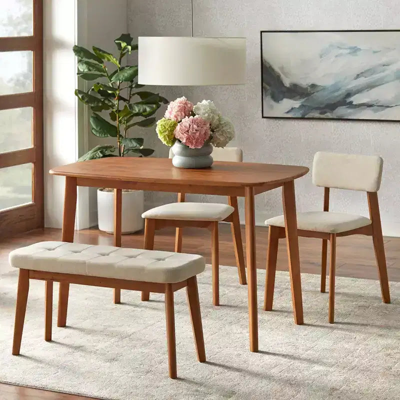 Ensemble de 2 chaises de salle à manger capitonnées, style Mid-Century, noyer/beige