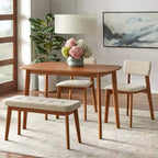 Ensemble de 2 chaises de salle à manger capitonnées, style Mid-Century, noyer/beige