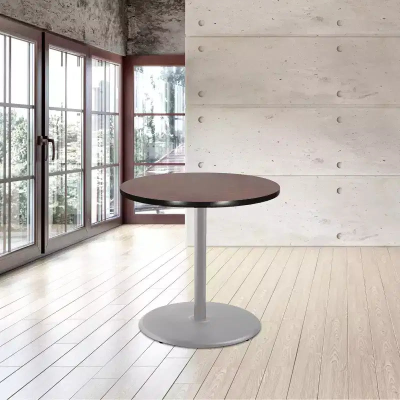 Table de salle à manger ronde 36", gris/acajou – style café moderne
