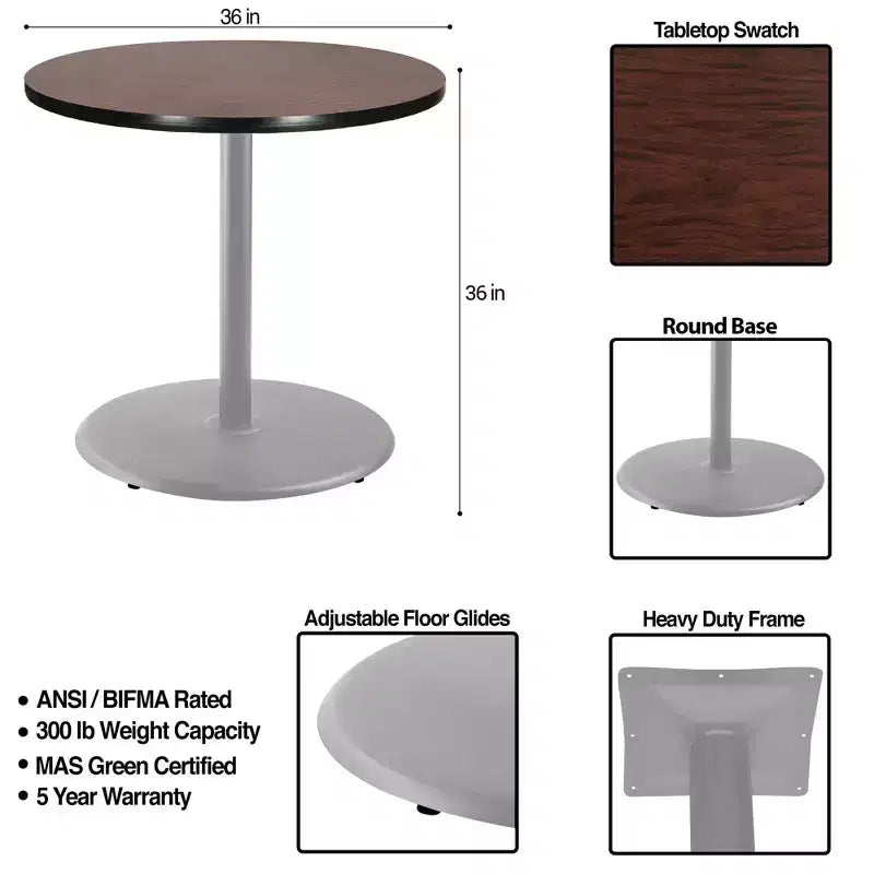Table de salle à manger ronde 36", gris/acajou – style café moderne