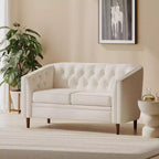 Causeuse capitonnée, beige/espresso – Canapé classique 2 places rembourré