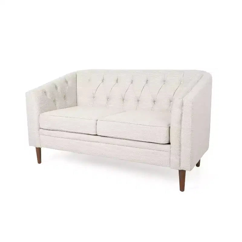 Causeuse capitonnée, beige/espresso – Canapé classique 2 places rembourré