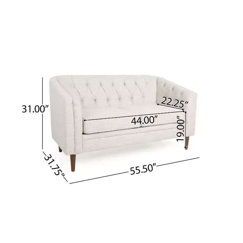 Causeuse capitonnée, beige/espresso – Canapé classique 2 places rembourré