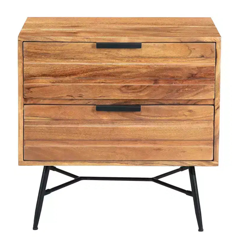 La table de chevet Urban Port 2 tiroirs en bois avec pieds métalliques inclinés marron/noir