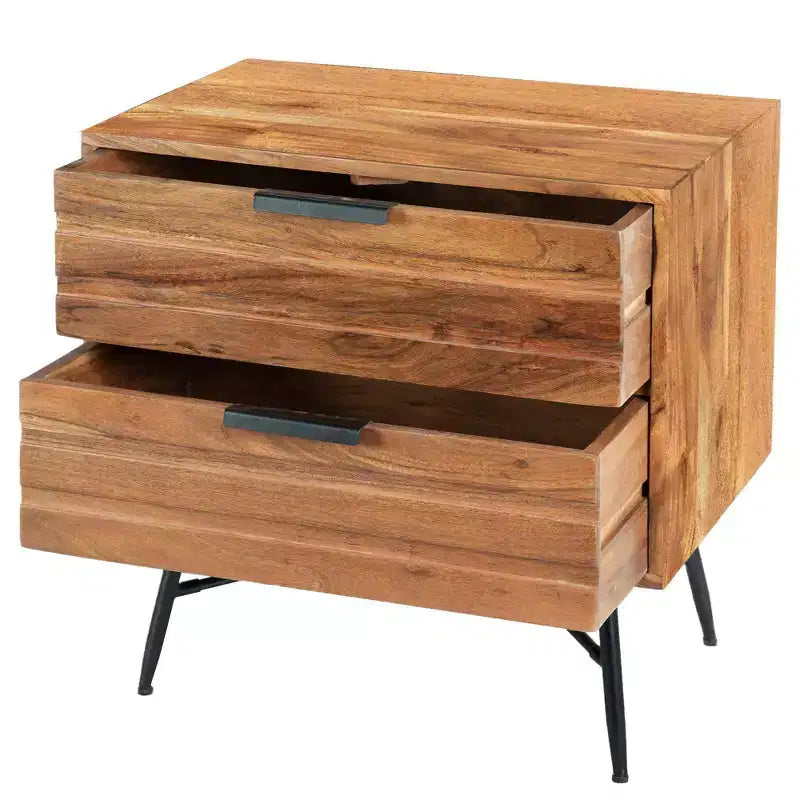 La table de chevet Urban Port 2 tiroirs en bois avec pieds métalliques inclinés marron/noir