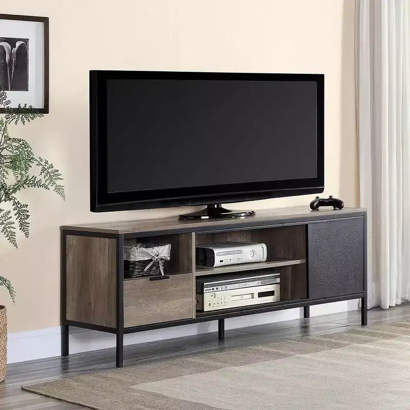 Meuble TV Nantan pour téléviseurs jusqu'à 50", finition chêne rustique/noir