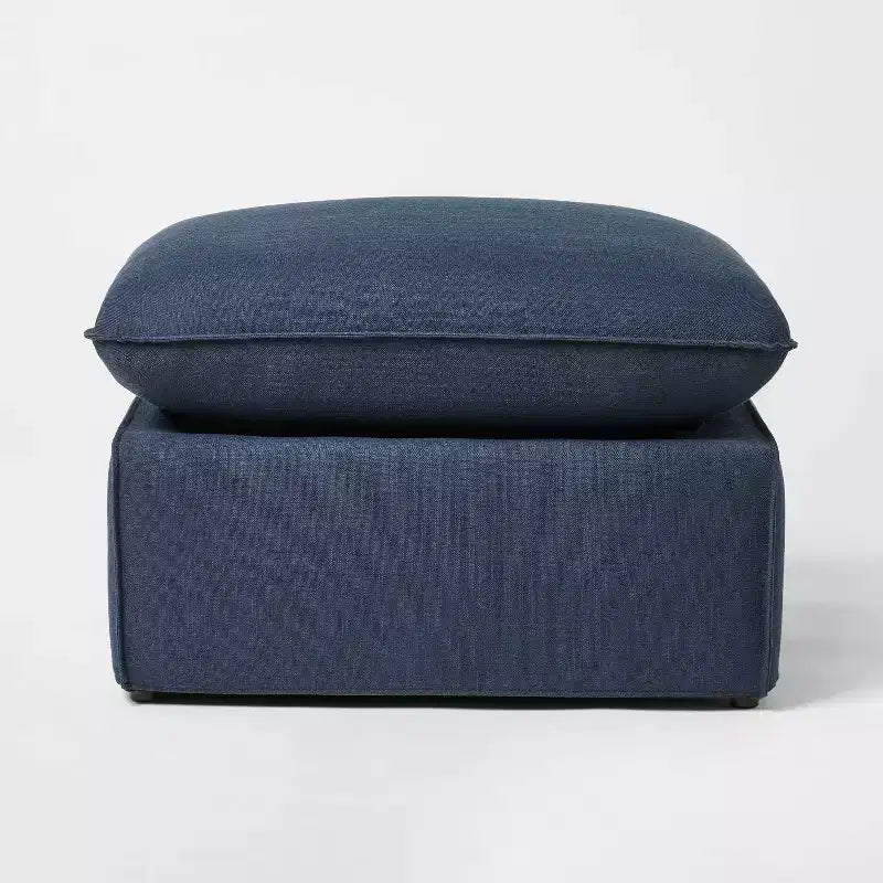Pouff carré déhoussable et rembourré bleu