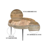 Table basse ronde fabriquée à la main de 74 cm, plateau en bois brun naturel avec pieds en fer noir